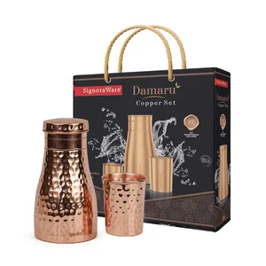 Damaru Bottle with 2 Glass (Hammered), 900ml + 275 ml Each Glass