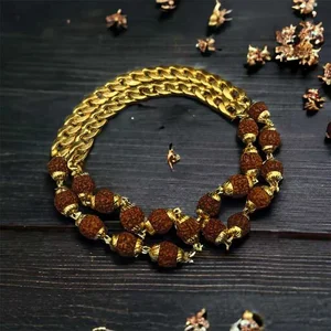 Gold Plated Rudraksha Links Necklace For Men