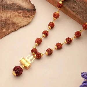 Gold Plated Rudraksha Trishool Necklace
