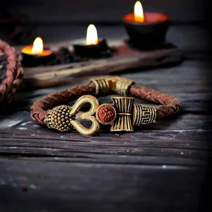 Rustic Om Rudraksha Leather Bracelet For Men