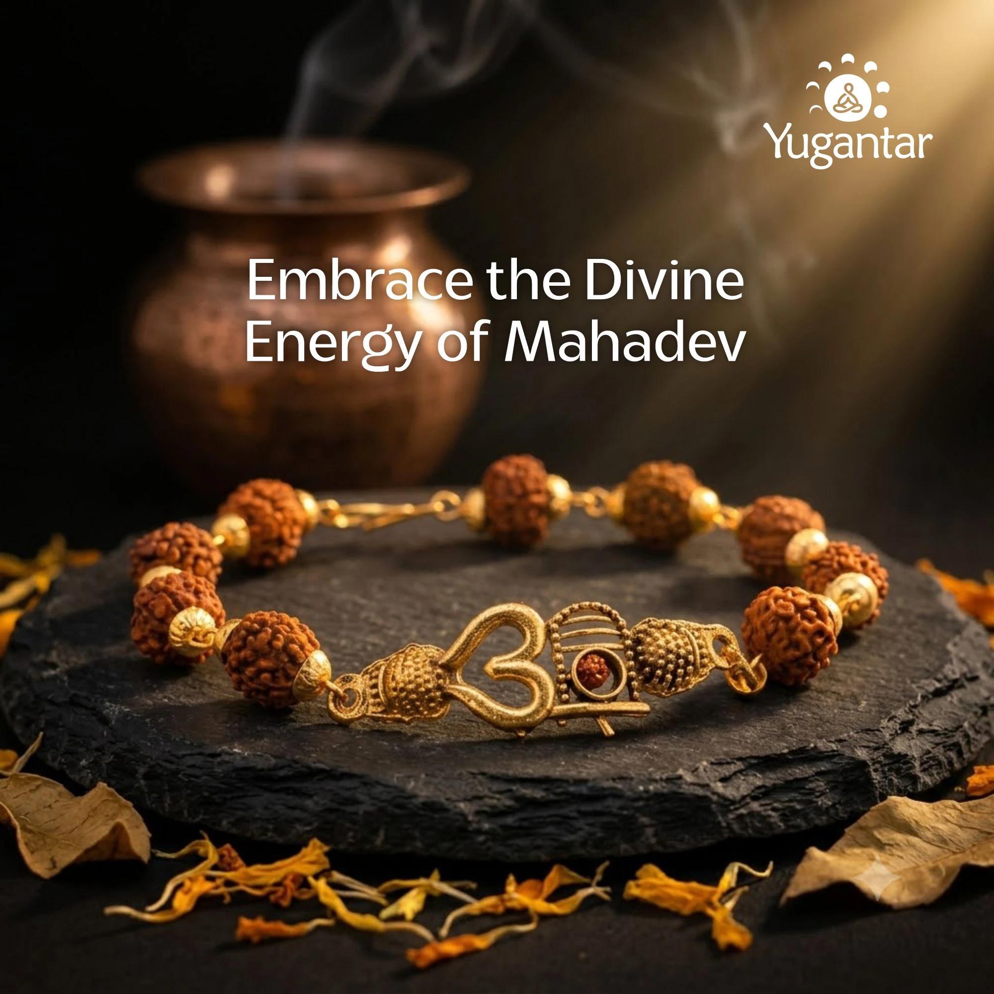 Gold Plated Om Rudraksha Bracelet For Men