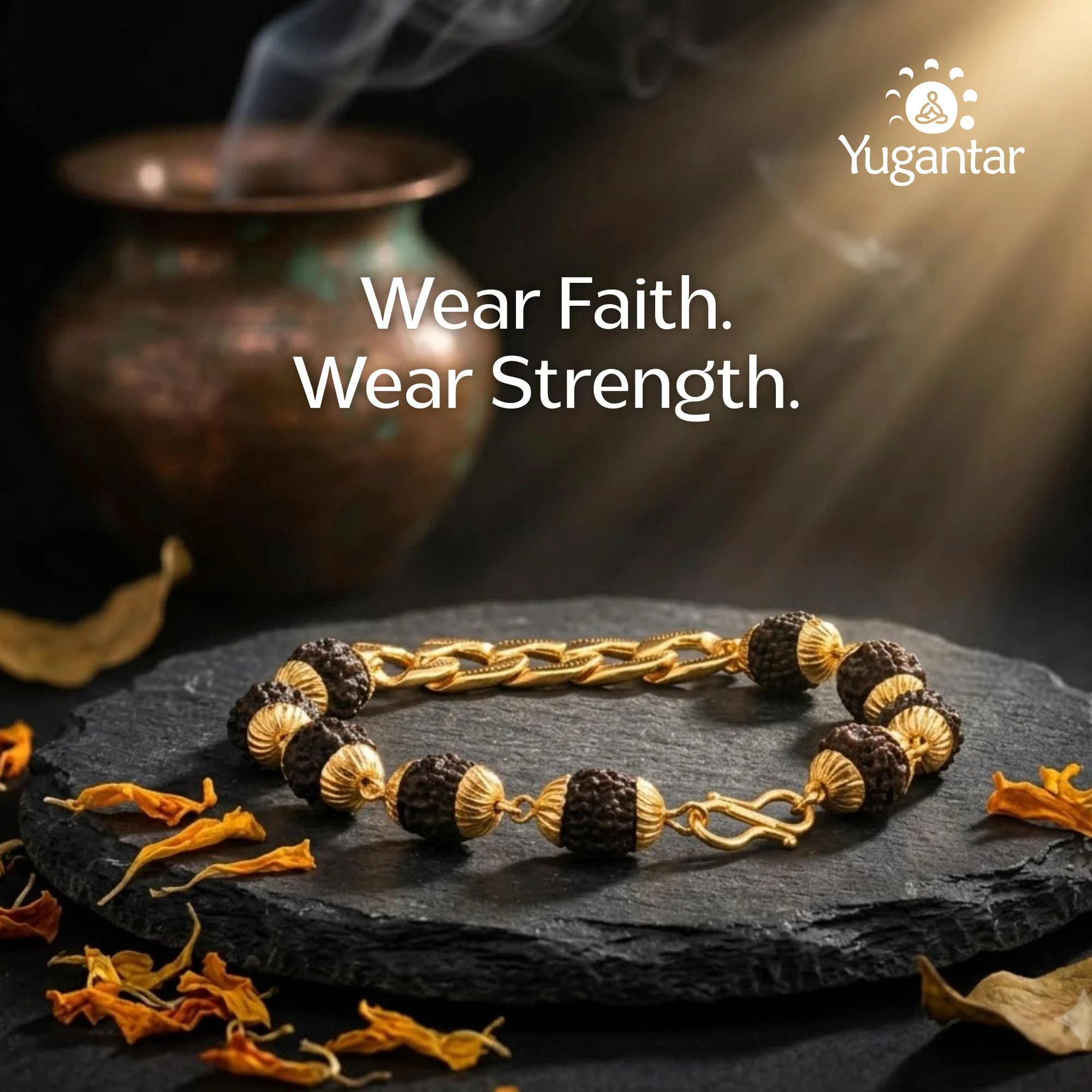 Gold Plated Black Links Rudraksha Bracelet For Men
