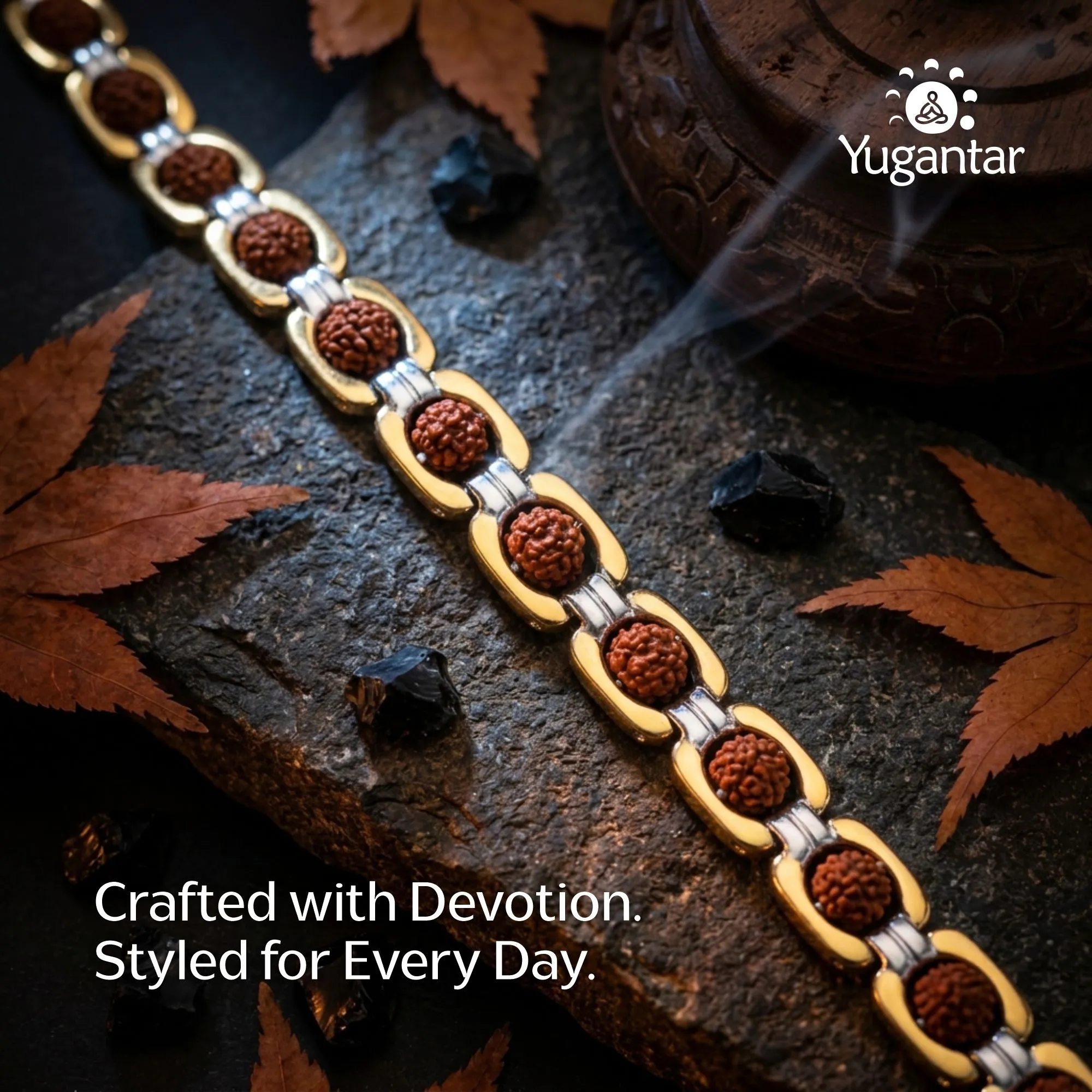 Gold Plated Duo Tone Rudraksha Bracelet