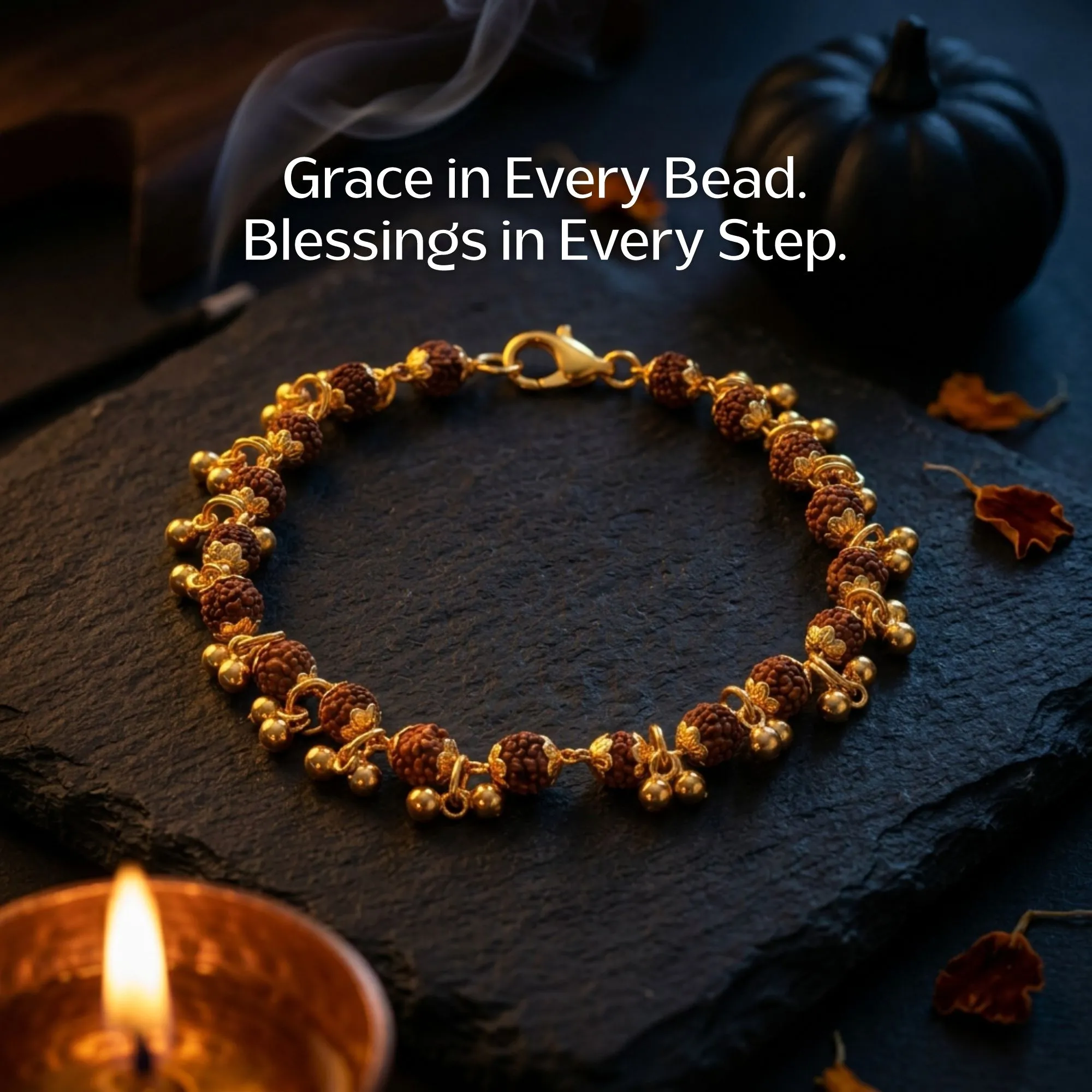Gold Plated Elemental Rudraksha Bracelet For Women