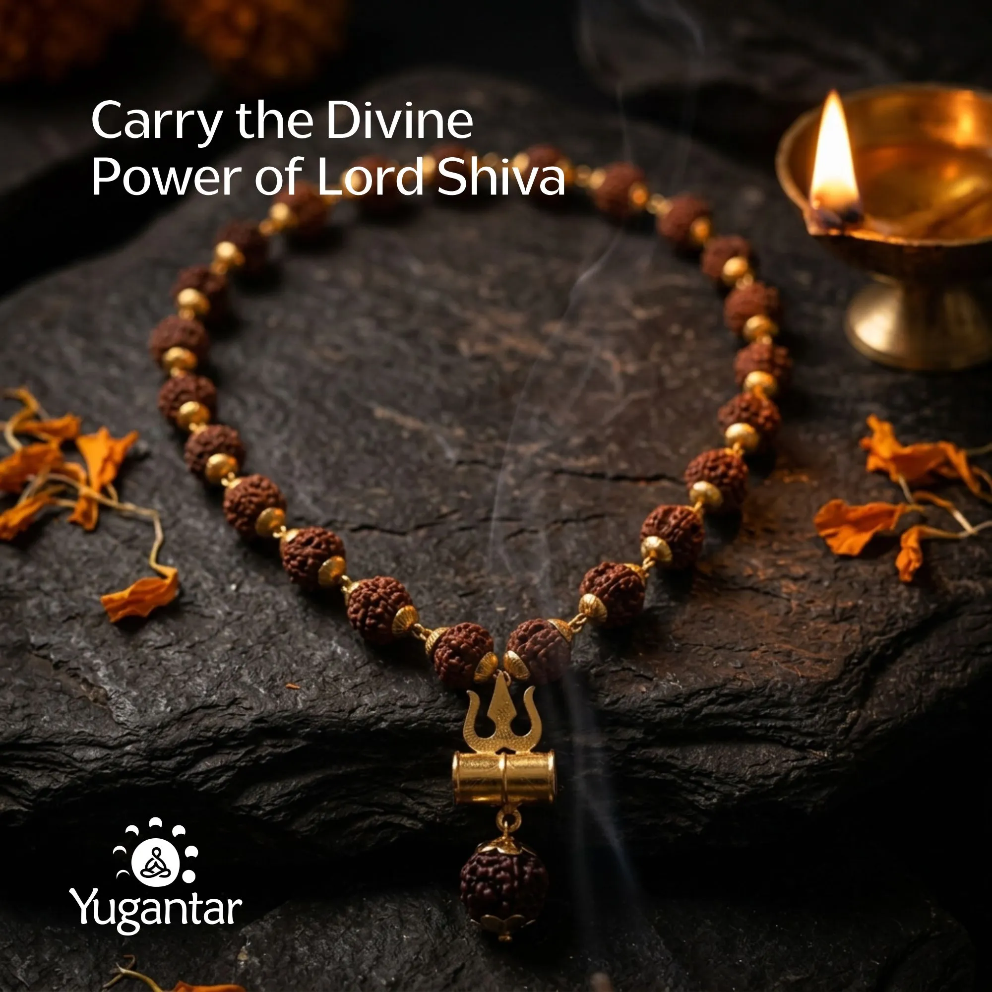 Gold Plated Rudraksha Trishool Necklace