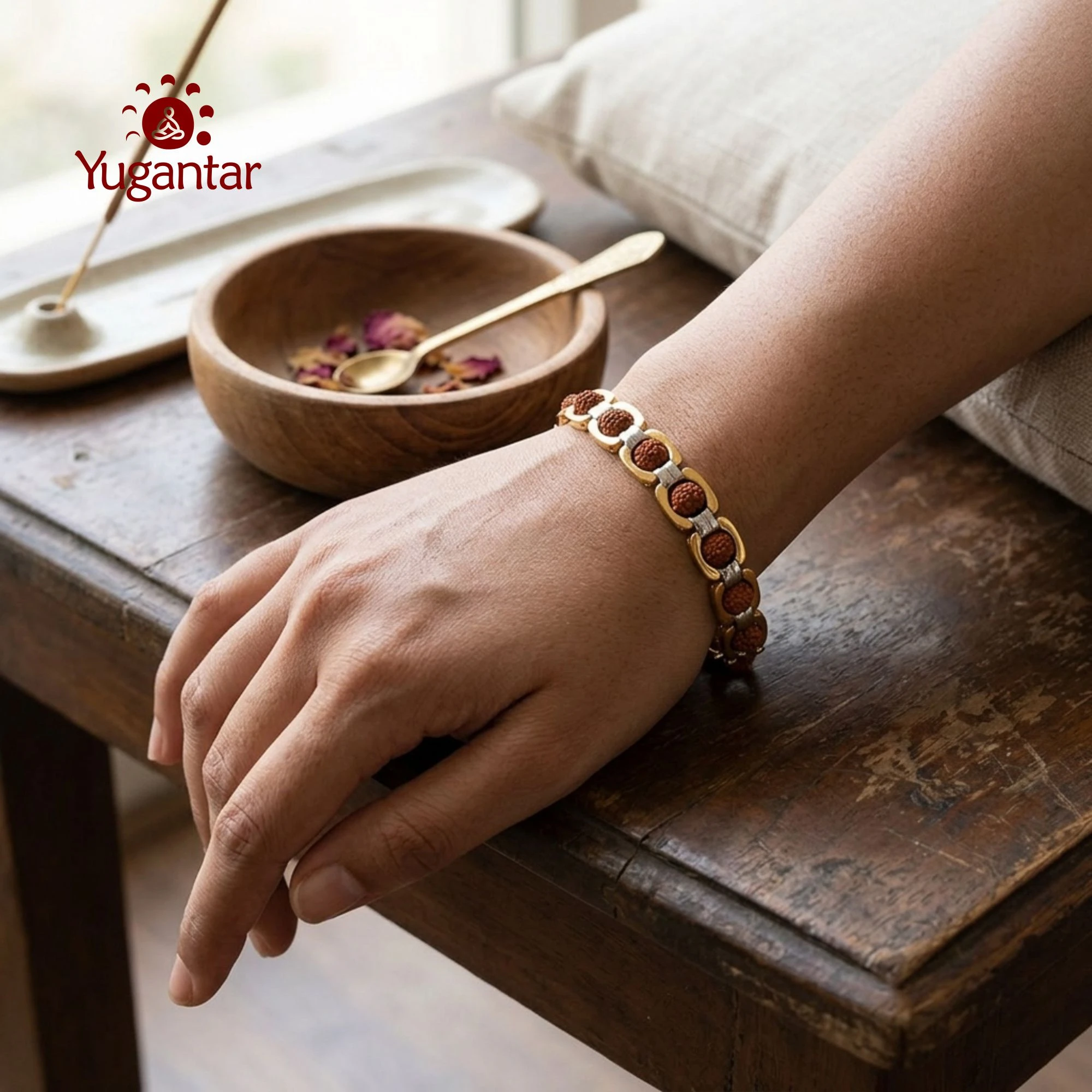 Gold Plated Duo Tone Rudraksha Bracelet