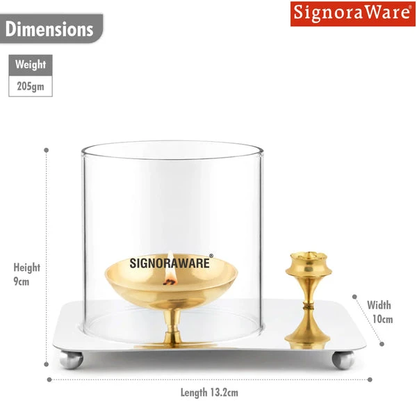 Aarti Diya Medium with Borosilicate Glass Cover