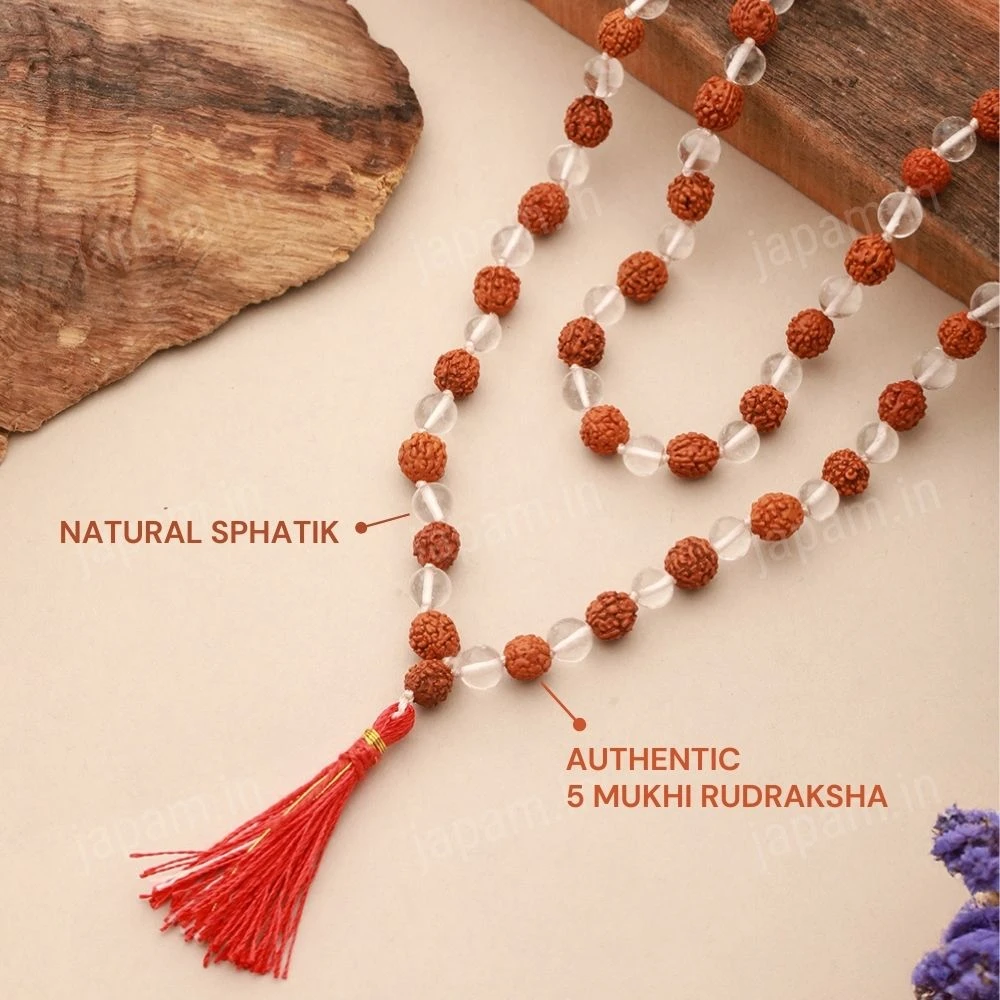 Sphatik and Rudraksha Mala - 108+1 Beads