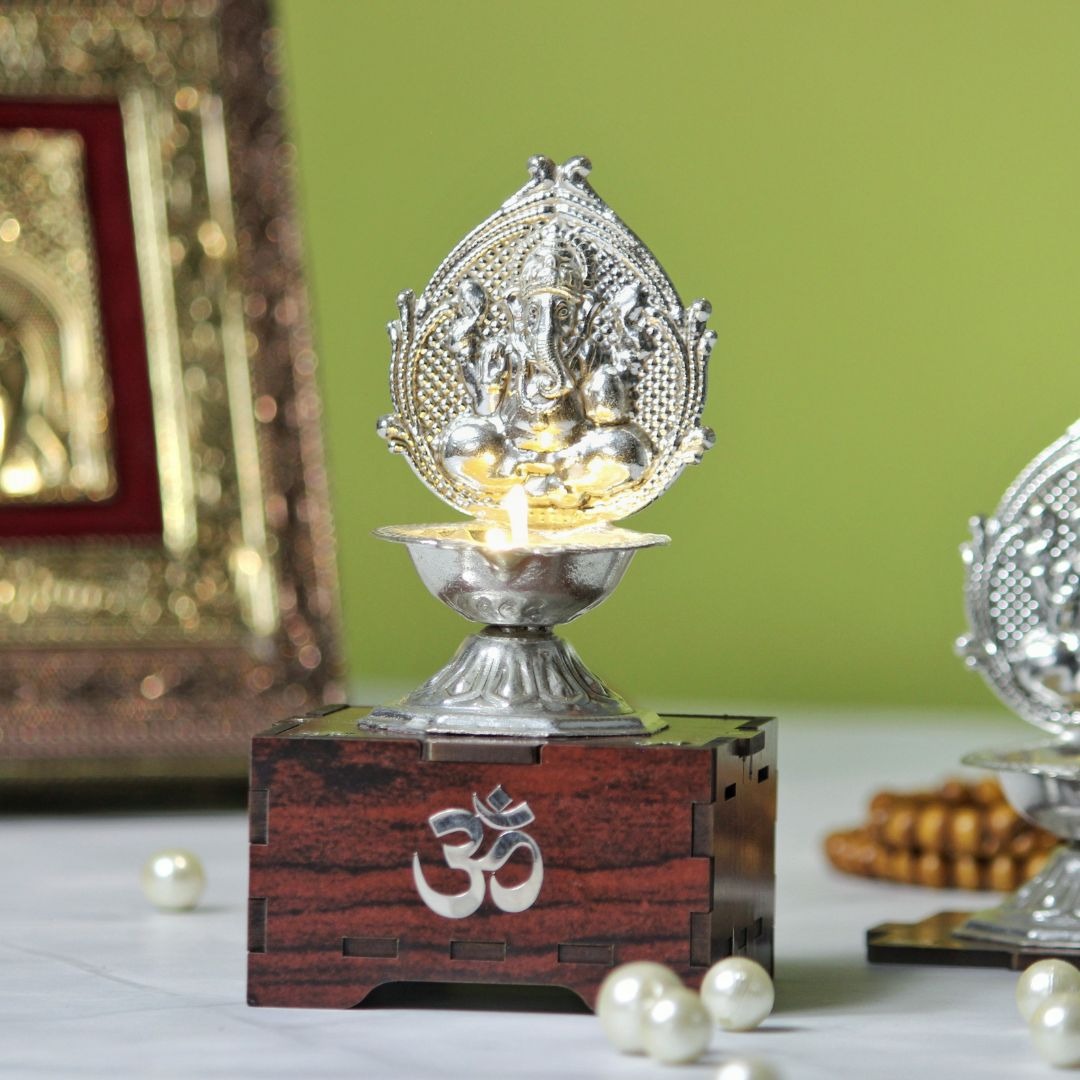 Solar Silver Ganpati Diya