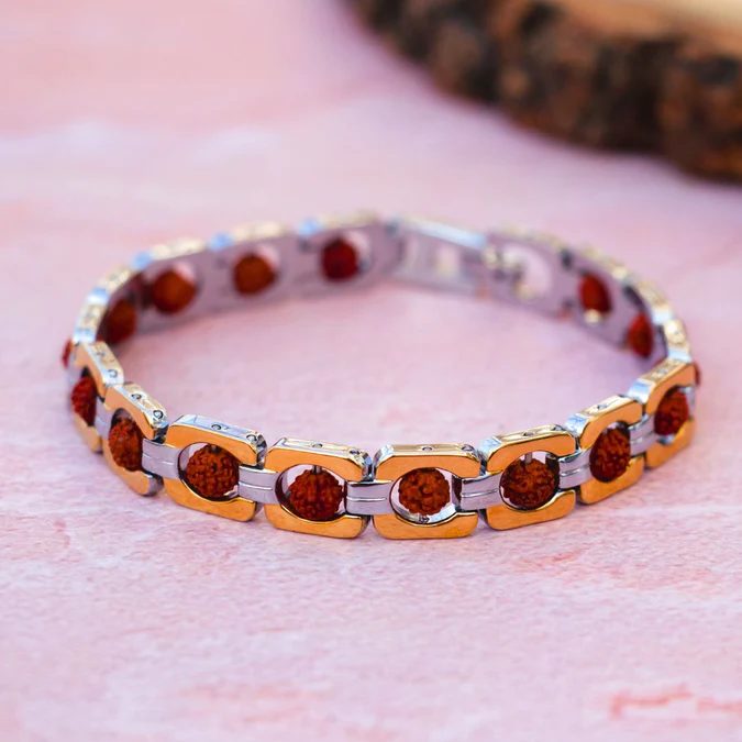 Gold Plated Duo Tone Rudraksha Bracelet