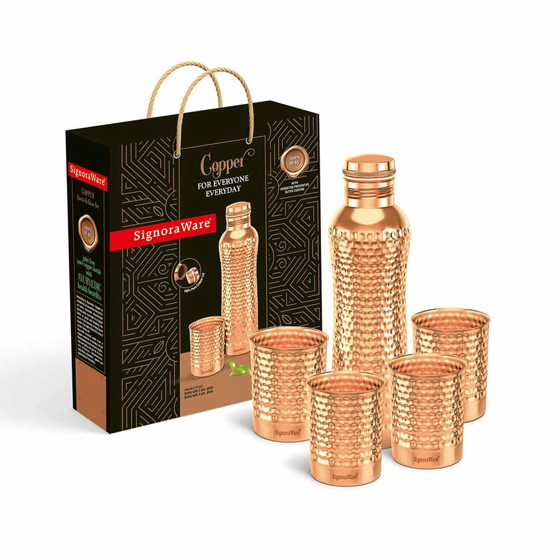Hammered Bottle with 4 Glasses (Copper)