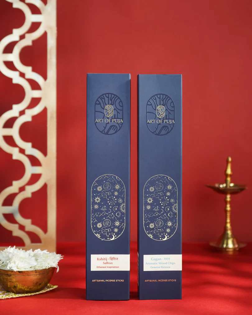 Savera Artisanal Incense Sticks (Combo Pack of 2) | Kshitij (Saffron) & Gagan (Aromatic Wood Chips)