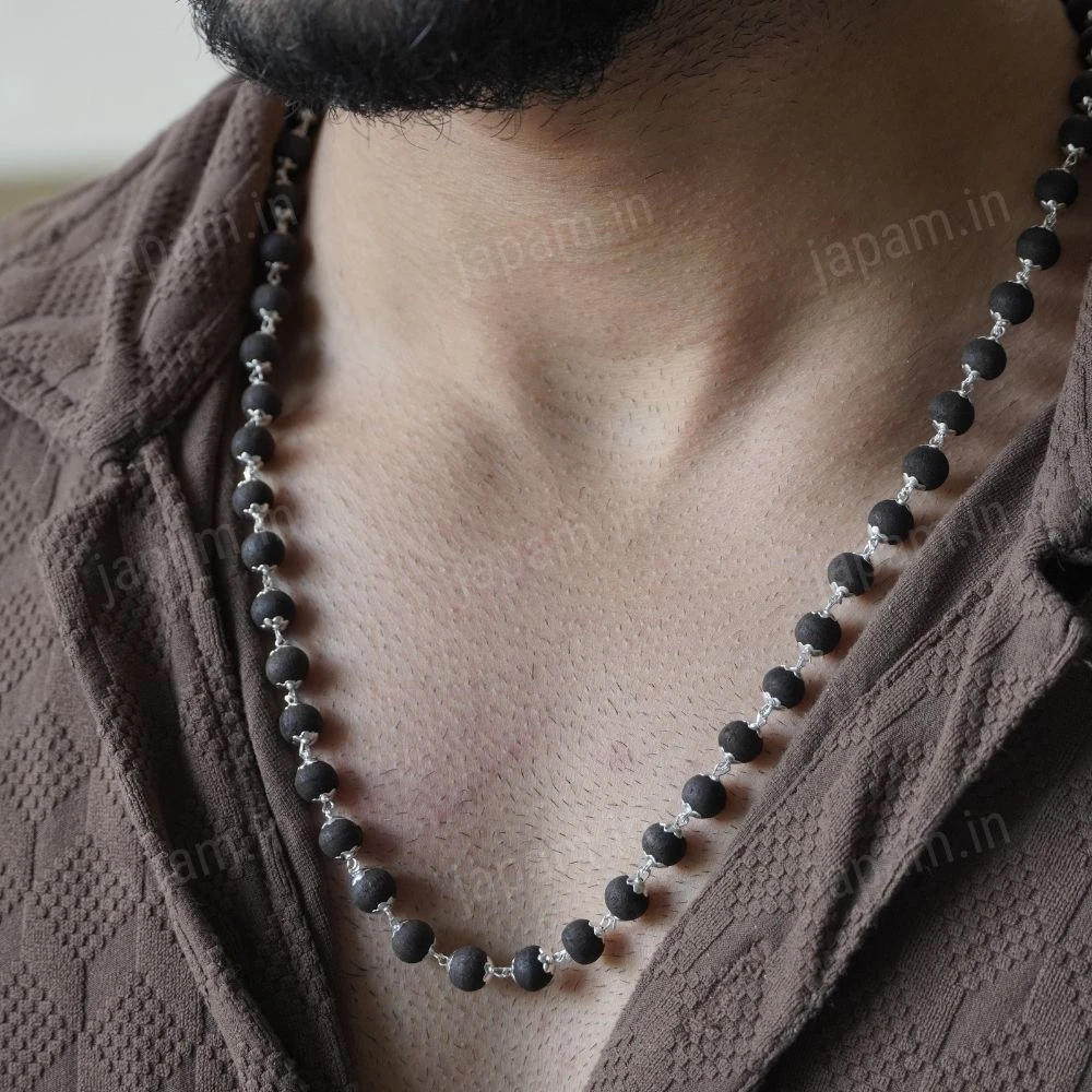 Silver Plated Eternal Karungali Mala - Natural Ebony Wood (Govt. Certified)