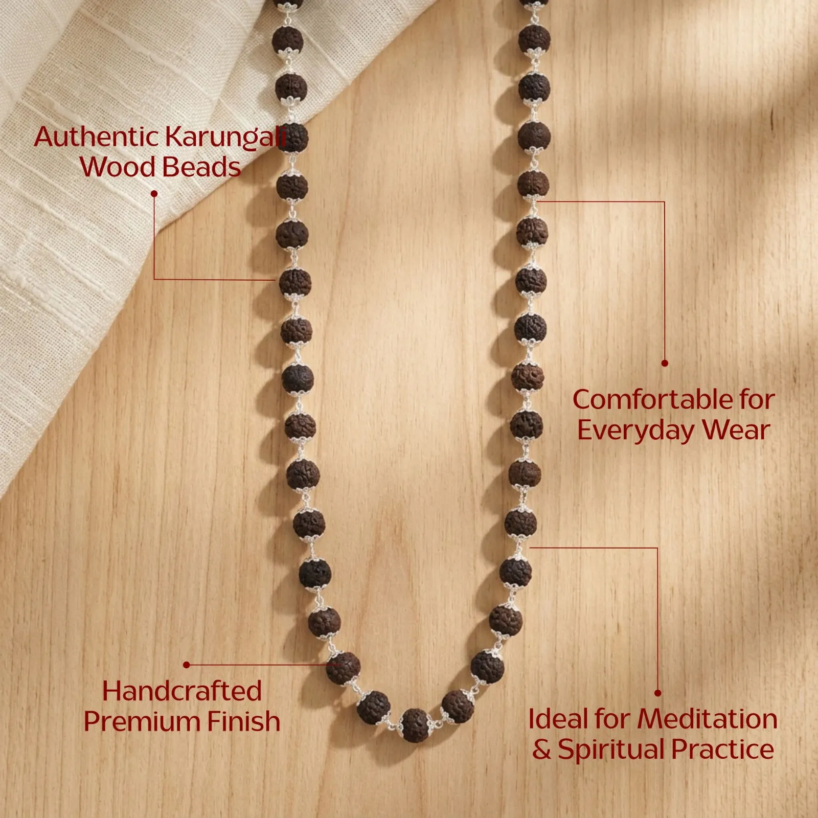 Silver Plated Eternal Karungali Mala - Natural Ebony Wood (Govt. Certified)