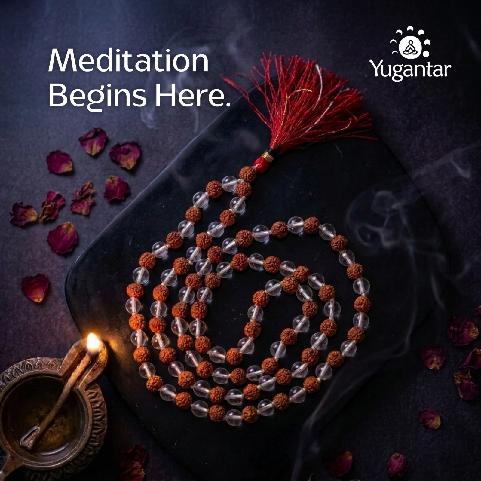 Sphatik and Rudraksha Mala - 108+1 Beads