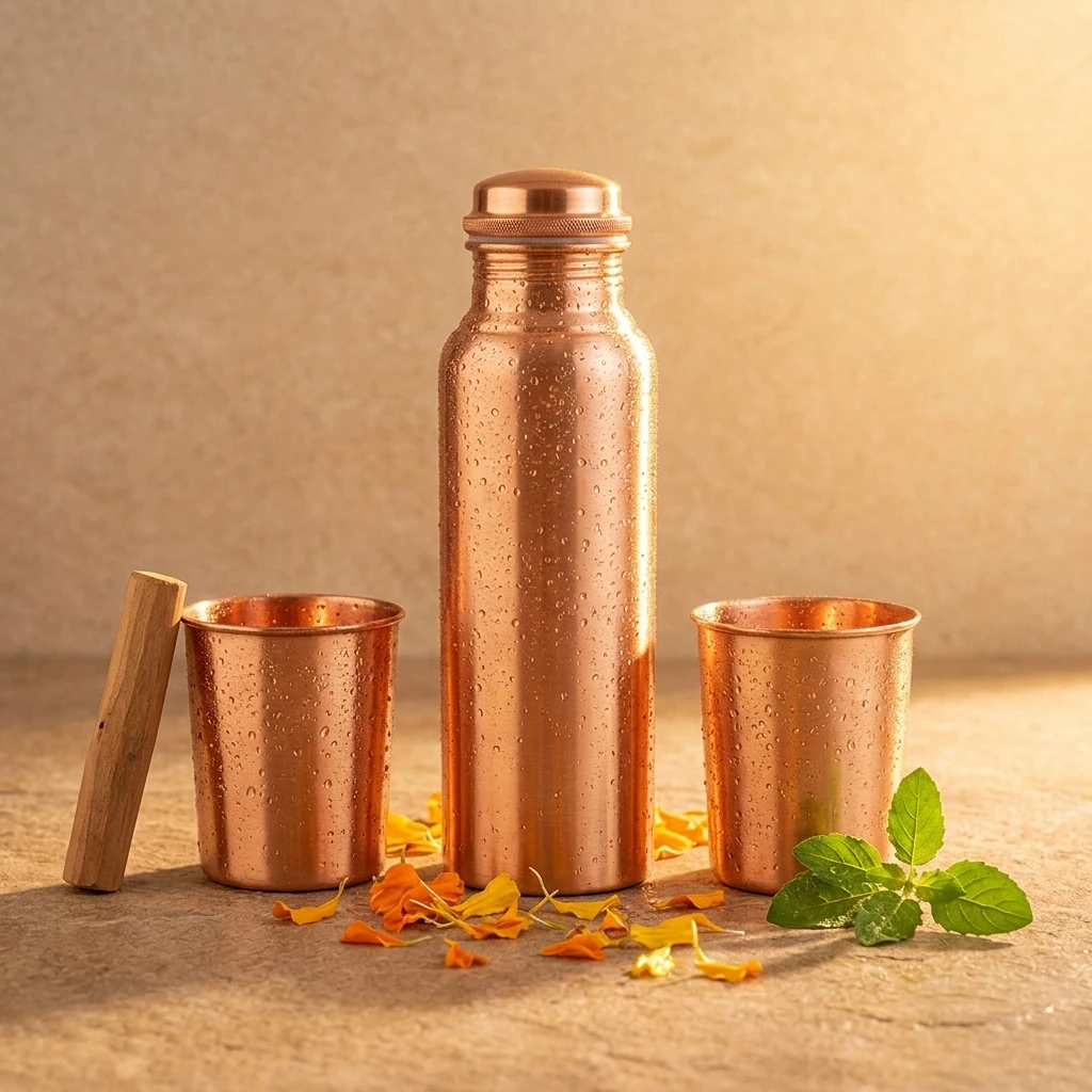 Copper Bottle Matte with 2 Glasses